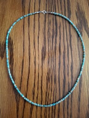 Necklace Turquoise Natural Stone Saucer Beads 16" long Sterling Silver Hardware